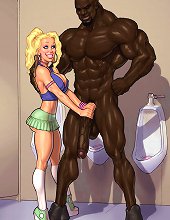 John Persons the PIT comics. Young cartoon girl going to men's room for practice in black cock handjob