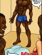 Nice brunette whore is tempted with interracial cartoon porn studs equipped with huge cocks!